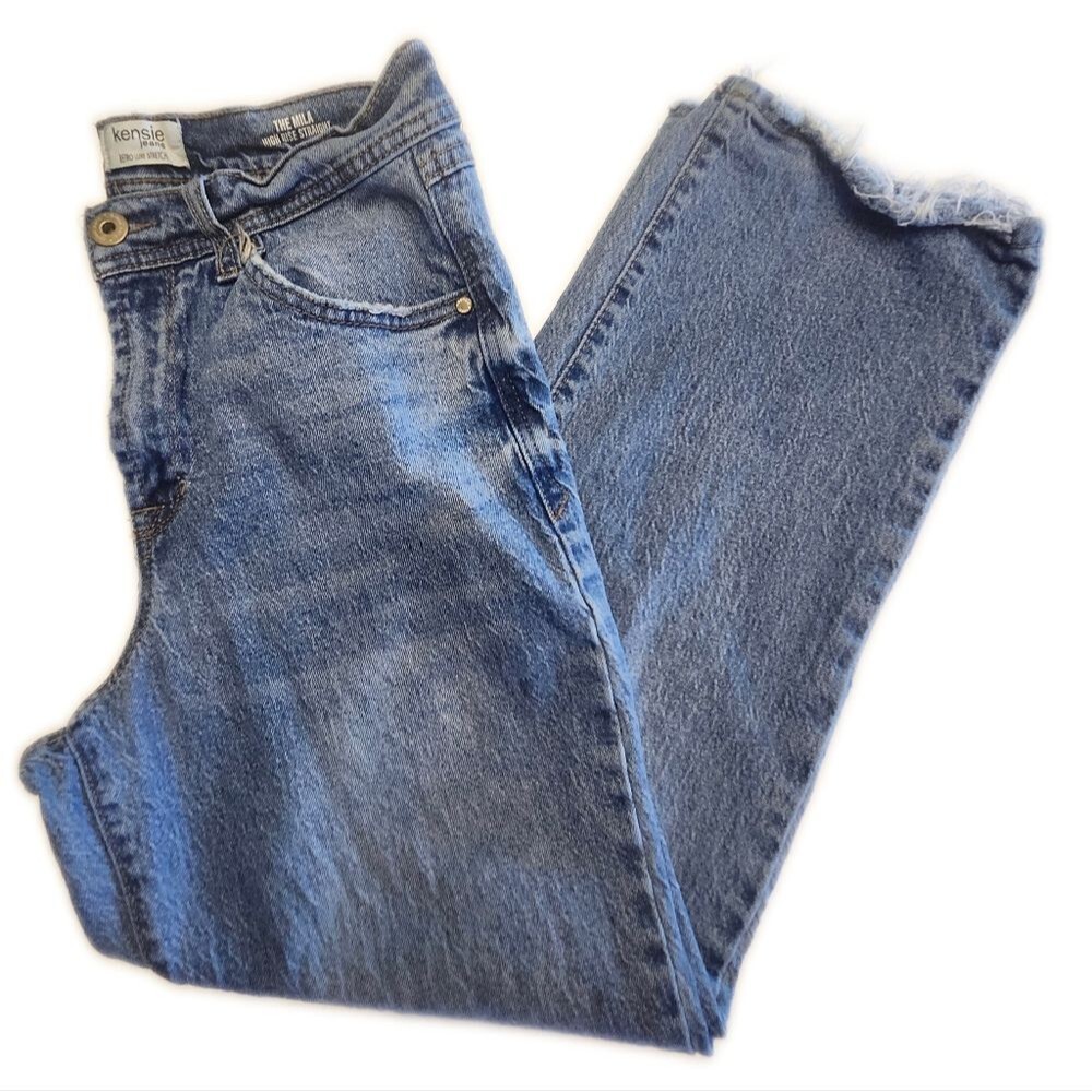 Kensie The Mila High Rise Straight Retro Luxe Stretch Distressed Jeans, 6/28